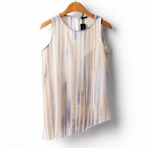 White House Black Market Watercolor Stripe Tunic XS Sleeveless Asym Hem